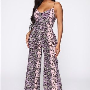 Trust Issues Snakeskin Jumpsuit - Pink/Brown